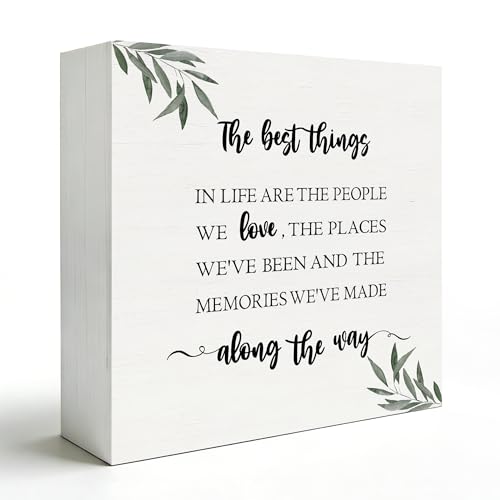 Sage Green Botanical Inspirational Wooden Box Sign 5x5 Inch, the Best Things in Life Are the People We Love Motivational Decorative Wood Signs for Home Office Desk Tabletop Shelf Decorations - color: Wooden Box Sign G