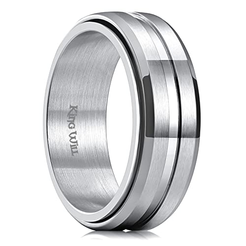 King Will 316L Stainless Steel Spinner Ring for Men Women Size 4-16 - color: D-Grooved Silver