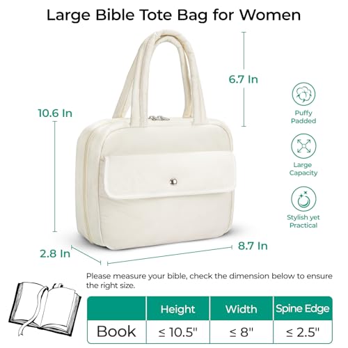 WOBAGMEN Puffy Bible Cover Case for Women with Study Supplies,Soft Bible Bag with Highlighters for Girls, Bible Journaling Kit Christmas Christian Gift for Women (Beige, M) - color: Beige
