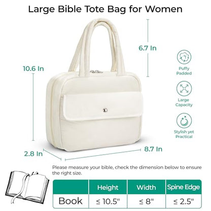 WOBAGMEN Puffy Bible Cover Case for Women with Study Supplies,Soft Bible Bag with Highlighters for Girls, Bible Journaling Kit Christmas Christian Gift for Women (Beige, M) - color: Beige