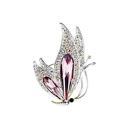 Vintage Rhinestone Crystal Inlaid Butterfly Brooch Women Girls Party Elegant Insect Enamel Pins(Purple)