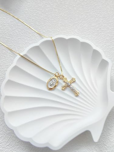 Rnivida 925 Sterling Silver Crucifix Cross and Miraculous Medal Pendant Necklace for Women - color: Gold, size: 18 inches