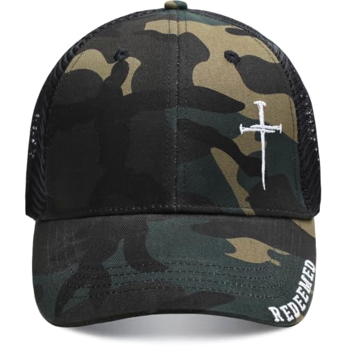 Christian Jesus Cross Hat for Men Women - Faith 3 Nail Cross Hats - Religious Gifts for Thanksgiving Christmas, Medium - color: Camo, size: Large