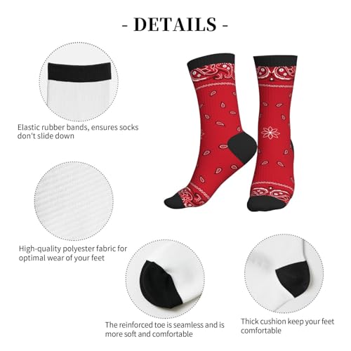 Cute Goldendoodle Women Men Funny Novelty Crew Dress Socks - color: Red Bandana Colorful Paisley Bandanna