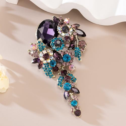 SELOVO Large Long Flower Brooch Pin for Women Wedding Party Brooch Pendant - color: Purple