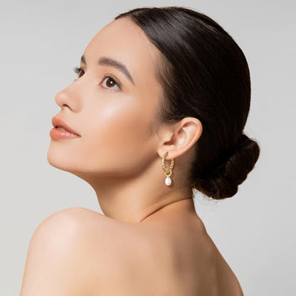 18K Gold Plated Hoop Earrings for Women, NICKEL-FREE & HYPOALLERGENIC, Timeless Jewelry Gift - color: Gold-Pear