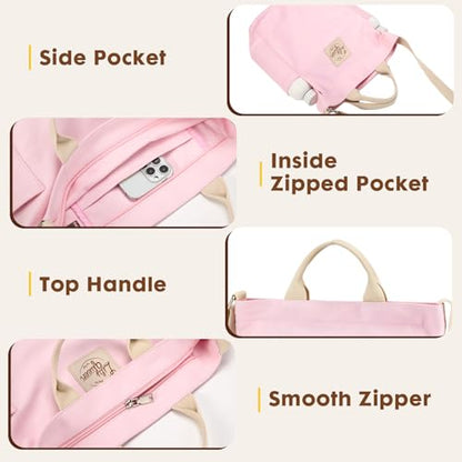 Lily queen Women Canvas Tote Handbags Casual Shoulder Work Bag Crossbody - color: Light Pink