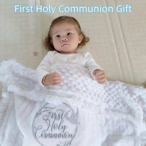 Baby Blanket White Baptism Christening Gifts for Girl Boys - color: White