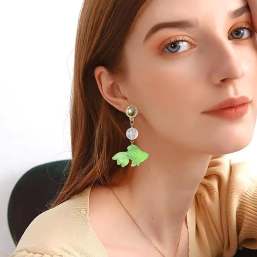 Goldfish Shape Resin Dangle Earrings Handmade Colorful Goldfish Drop Earring Stud for Women - color: Green