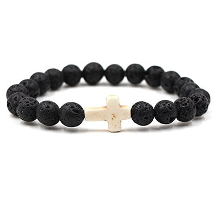 Softones 4PCS Cross Beads Bracelet for Men Women 8mm Healing Lava Stone Stretch Bracelets,7.5" - color: B:4Pcs a set