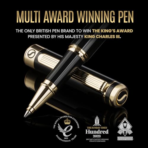 Scriveiner Personalized Black Rollerball Pen - Stunning Luxury Pen, Jet Black Lacquer & Real Gold Plating, Schmidt Ink Refill, Best Engraved Roller Ball Gift for Men & Women, Custom Name Engraving - color: Black with Gold (Personalized)