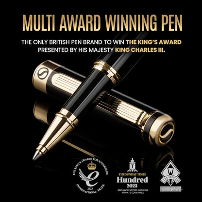 Scriveiner Personalized Black Rollerball Pen - Stunning Luxury Pen, Jet Black Lacquer & Real Gold Plating, Schmidt Ink Refill, Best Engraved Roller Ball Gift for Men & Women, Custom Name Engraving - color: Black with Gold (Personalized)