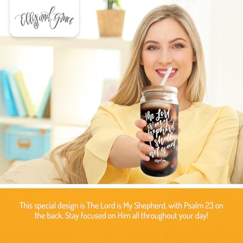 Elly and Grace Christian Tumbler for Women, 20 oz. Bible Verse Tumbler, Christian Cups, Faith Mug, includes lid and straw (Psalm 23-20oz)