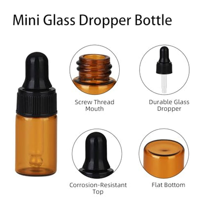 36-Piece Mini Dropper Bottle Set 3ml Small-Capacity Essential Oil Amber Dropper Empty Bottles Suitable for Cuticle Care Oils, Cosmetic Perfumes, and Liquid Travel Sample Containers - color: Amber, size: 3ML