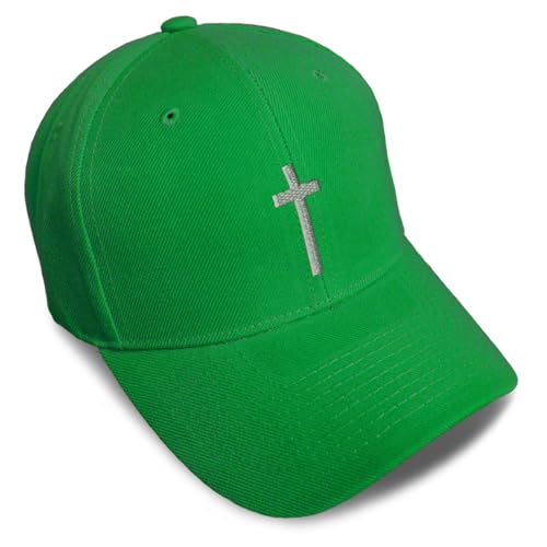Custom Baseball Cap Cross Silver Christ Jesus God Faith Christian Hats - color: Kelly Green Design Only