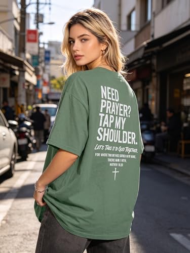 Jesus Oversized Shirts Women Christian Faith Tee Religious Bible Verse Tops - color: Green, size: XX-Large