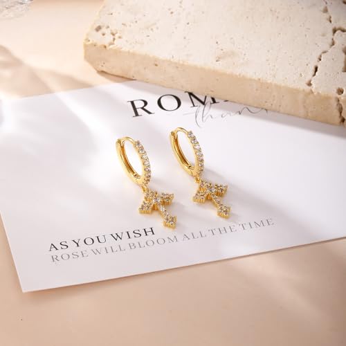Gold/Silver Earrings Hoop Cross Dangle Earring Jewelry Gifts - style: Cross Zircon-GD-E0178