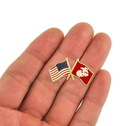PinMart Officially Licensed U.S.M.C. Lapel Pin - Gold Color Plated Enamel - color: U.S. and U.S.M.C. Flag Gold Plated, size: 25 Pack