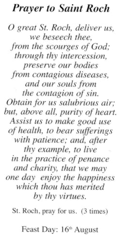 Prayer to St. Roch - Laminated Holy Card - Pack of 25