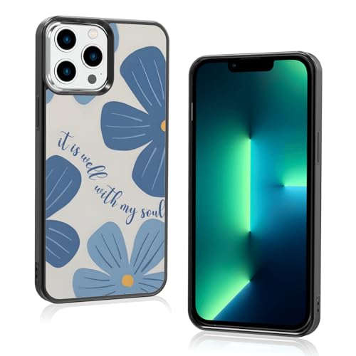 Aesthetic Blue Christian Floral Phone Case Compatible with iPhone 13 Pro Max 6.7 Inch, Cute Jesus Bible Verse Design, TPU Shockproof Protective Cover for Women Girls, Wireless Charging Compatible - color: iPhone 13 Pro Max