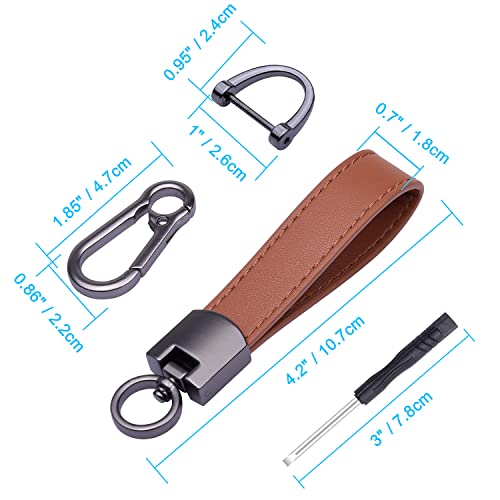 Wisdompro Genuine Leather Car Keychain, Universal Key Fob Keychain - color: Brown (Carabiner Clip)