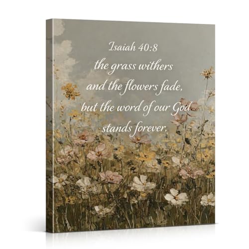 Christian Bible Verse Wall Art Decor - Religious Scripture Isaiah 40:8 Canvas Print Picture Floral Wall Decor for Home Prayer Room 8x10 Inch Framed - color: color-Z
