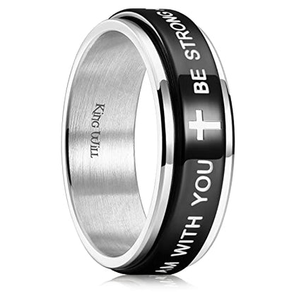 King Will 8mm Black/Gold/Silver Prayer Stainless Steel Ring - color: cross black silver