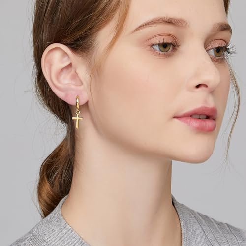 Jianhanzb S925 Sterling Silver Cross Earrings for Women Men - color: C: Yellow