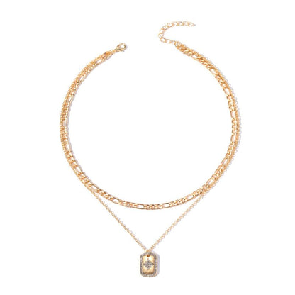 Clover Necklace Dainty Hollow 4 Leaf Choker Necklaces Tiny Cute Pendant Necklaces for Women 18K Gold Plated Lucky Four Leaf Pendant Jewelry - style: 2 layer-plate