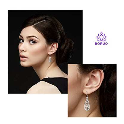 BoRuo Filigree Teardrop Sterling Silver Earrings for Women - color: Filigree 1