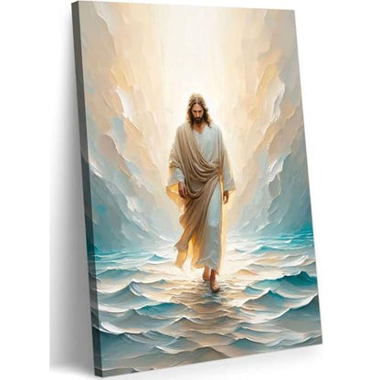 CXKAWM Jesus Wall Art, Walking On Water Canvas Prints, 24"x36" - color: Jesus Walking Wrapped Canvas, size: 24x36in