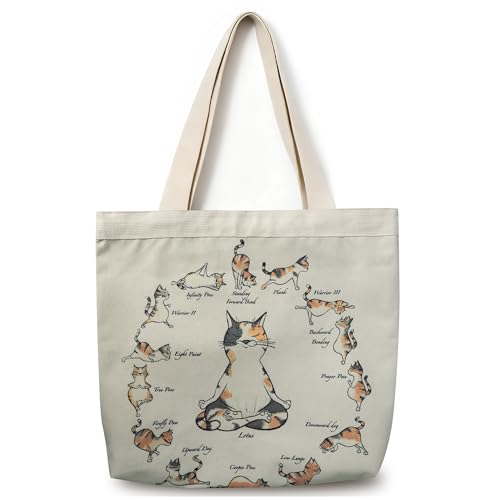 Large Tote Shopping Bag Cotton Canvas-Reusable grocery Bag with Zipper Aesthetic Reusable Shoulder Bag - style: Style-g