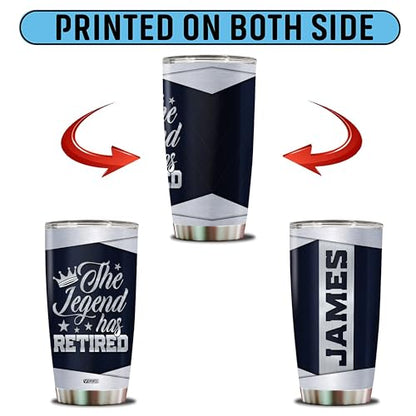Personalized Retirement Tumbler Gifts for Women Men The Legend Has Retired Travel Cup Coffee Mug Gift for Coworkers Office Him Her Stainless Steel 20oz With Lid - color: RETIRE