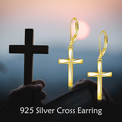 Cross Earrings 925 Sterling Silver Dangle Earring Gifts for Women - style: Yellow gold Origami