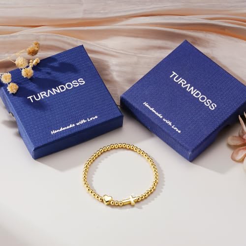 Turandoss Gold Cross Bracelet for Women Heart Beaded Bracelet Faith Jewelry - color: Dainty Cross Bracelet