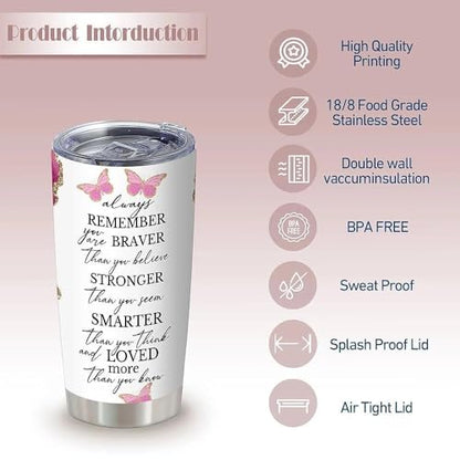 20oz Pink Agate Butterfly Brave Insulated Stainless Steel Tumbler with Lid - color: 1 Count (Pack of 1)-Always remember