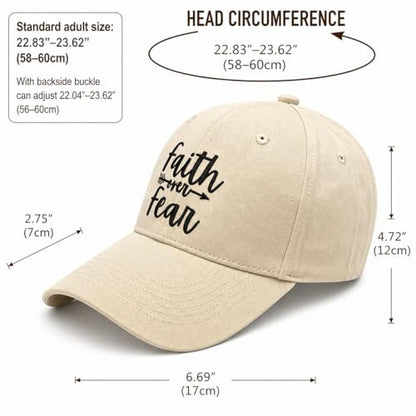 Faith Over Fear Christian Hats, Embroidered Baseball Caps for Adults - color: Tan Black