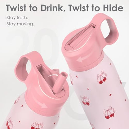 Cherry Water Bottle with Twist Lid Stainless Steel 20oz, Travel Insulated for Sports & Gym, Gift for Women Girl Birthday Christmas - color: Cherry 2