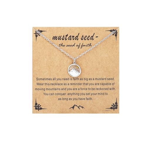 Mustard Seed Necklace - Rectangle, Round, Mountain, Hill Christian Faith Geometric Religious Inspirational Gift With Message Card - color: Silver, style: Round Mountain