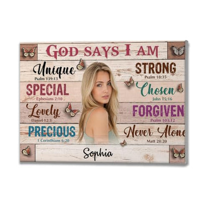 Ipplee Personalized God Says I Am Photo Canvas, Custom Name Christian - color: Design02