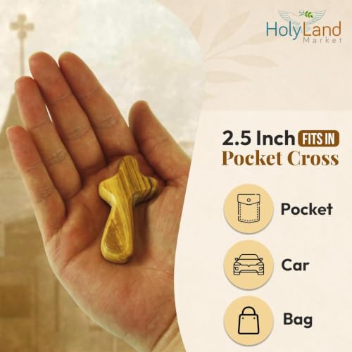 Holy Land Market Olive Wood Pocket Cross 2.5 in, Small Wooden Cross, 3 - size: 3 count