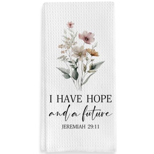 Christian Religious Gifts Kitchen Towels, Bible Verse Decorative Towels for Bar Kitchen, I Have Hope and a Future - color: Brown