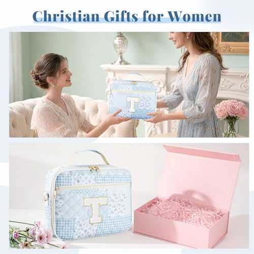 Personalized Initial Bible Cover Case for Women Bible Bag w/Study Supplies - color: Spliced Flower, size: T