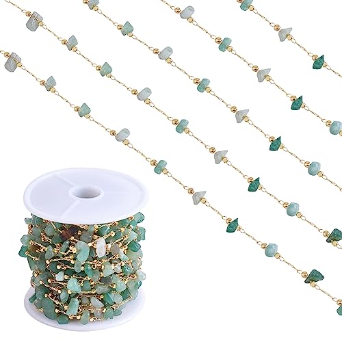 Handmade Natural Raw Healing Crystal Chain Gemstone Smooth & Polygonal Beaded Strand Drilled with Brass Jewelry Chain for DIY Jewelry Crafts Making (Green Aventurine) - color: Green Aventurine