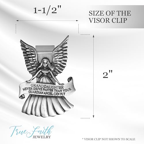 True Faith Jewelry Pewter Never Drive Faster Than Your Guardian Angel Can Fly Granddaughter Visor Clip, New Driver Gifts from Grandma and Grandpa, Fine Pewter (92% Tin) - size: Grandaughter Angel
