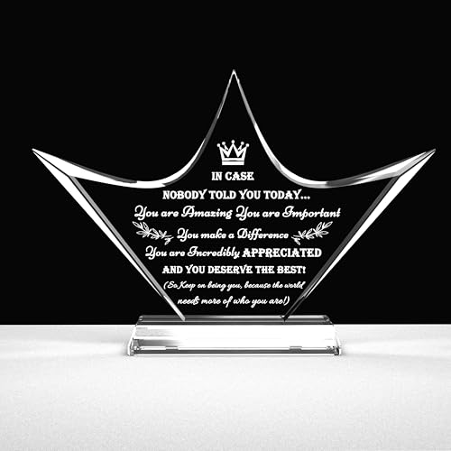 Qianwei Inspirational Gift Ideas - Crystal Crown Engraved Thank You Gifts for Women Men Friends - Appreciation Gifts for Coworker - Motivational Quote Clear Desk Sign Home Office Desk Decor - color: Thank You-crown