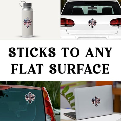 American Flag Cross Vinyl Sticker 5 Inch Waterproof Christian Patriotic Decal Jesus Faith Religious USA Graphic for Car Truck Laptop Window Water Bottle Bumper - color: 04