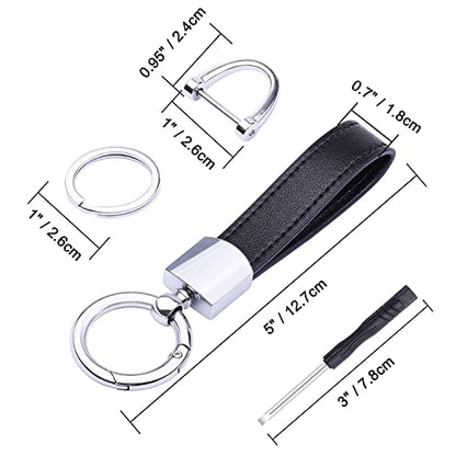 Wisdompro Genuine Leather Car Keychain, Universal Key Fob Keychain - color: Black (Silver Round Carabiner Clip)