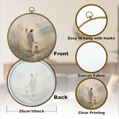 LERJZEFUH Jesus and Lamb Christian Round Wall Art Framed 10x10 Inch - color: God