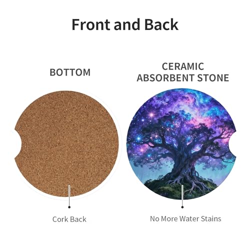 Tree Life Sky Galaxy Car Cup Holder Coasters 2 Pack 2.63" for Women - color: Purple